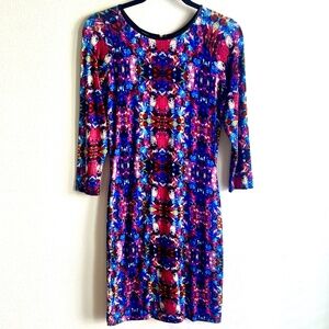 Anthropologie Cluny Kaleidoscope Dress with Faux Leather and Cut Out Accents